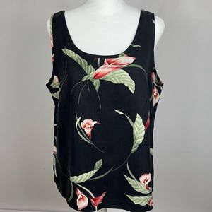 Tommy Bahama black tropical floral silk top size large